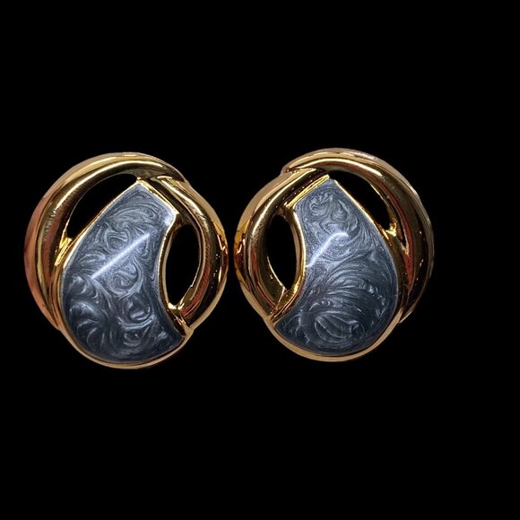 Vintage‎ Avon Autumn Colors Earrings Gray Swirls Gold Tone 1991 - Picture 2 of 7